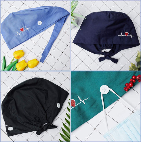 SATINIOR 4 Pieces Working Cap with Buttons, Unisex Bouffant Working Hat with Adjustable Sweatband...